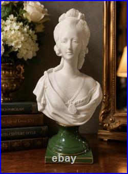 Vintage Andrea Japan Marie Antoinette Bisque Porcelain Bust 11 Green Gold Base