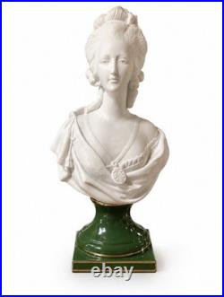 Vintage Andrea Japan Marie Antoinette Bisque Porcelain Bust 11 Green Gold Base