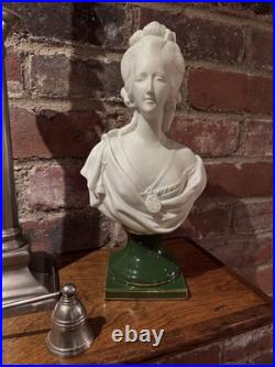 Vintage Andrea Japan Marie Antoinette Bisque Porcelain Bust 11 Green Gold Base