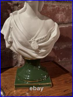 Vintage Andrea Japan Marie Antoinette Bisque Porcelain Bust 11 Green Gold Base