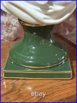 Vintage Andrea Japan Marie Antoinette Bisque Porcelain Bust 11 Green Gold Base