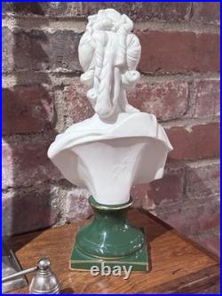 Vintage Andrea Japan Marie Antoinette Bisque Porcelain Bust 11 Green Gold Base
