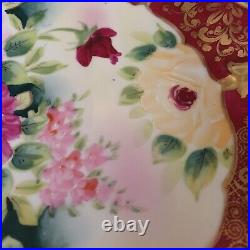 Vintage Antique Royal Nippon Kinran China Hand Painted Plate Roses Gold Trim
