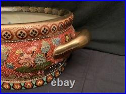 Vintage Asian Floral Motif Porcelain Hand Painted Foot Bath Basin Planter