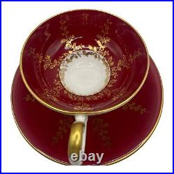 Vintage Aynsley Ruby Red Gold Gild Leaves Pedestal Tea Cup and Saucer England