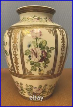 Vintage Beautiful Floral & Gold Accents Porcelain China Vase Crown Lion Mark EUC