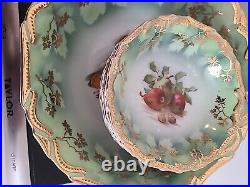 Vintage Bowles with fruits and golden trim around for dessert 7 pieces