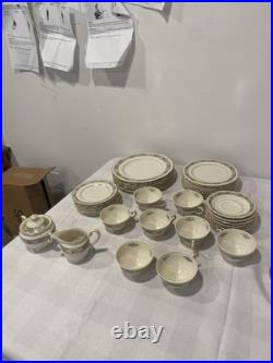Vintage China Set. White, Green & Gold Pattern. 6-8 Place Setting Raleigh Pattern