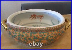 Vintage Chinese Bowl Porcelain Foot Bath Bowl Gold Accents Handpainted Goldfish