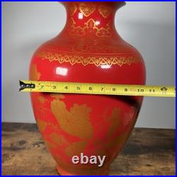 Vintage Chinese Gilded Porcelain Vase Gold & Red Glaze 21 Inch Year Of Long