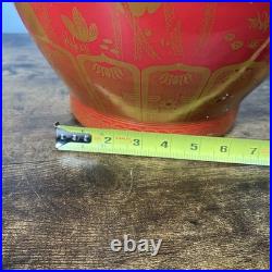 Vintage Chinese Gilded Porcelain Vase Gold & Red Glaze 21 Inch Year Of Long
