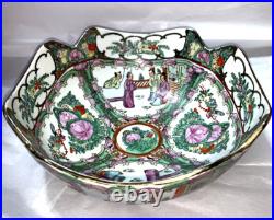 Vintage Chinese Hand Painted Gilded Rose Medallion Porcelain Bowl 10 Marked