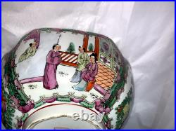 Vintage Chinese Hand Painted Gilded Rose Medallion Porcelain Bowl 10 Marked
