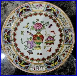 Vintage Chinese Porcelain 10pcs Plate Set Floral Famille Rose Style Gold Trim