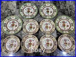 Vintage Chinese Porcelain 10pcs Plate Set Floral Famille Rose Style Gold Trim
