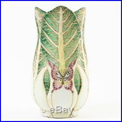 Vintage Chinese Porcelain Cabbage Leaf & Butterfly Vase Gold Detailing 10 Tall