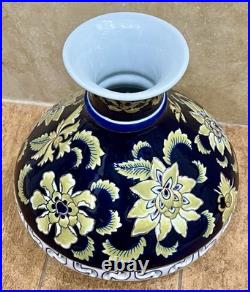 Vintage Chinese Porcelain Cobalt with Gold Floral Accents & Openwork Design Band