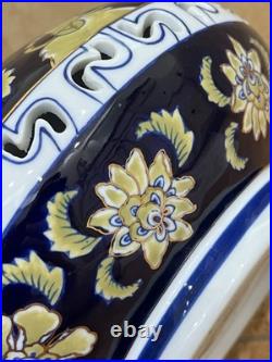Vintage Chinese Porcelain Cobalt with Gold Floral Accents & Openwork Design Band