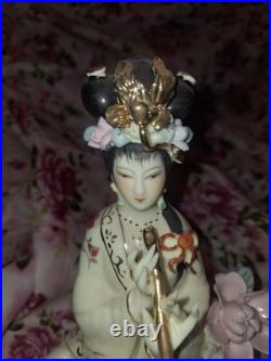 Vintage Chinese Porcelain Lady Figurine Hand Painted, Gilded Details, 9 3