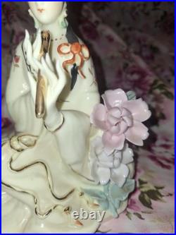 Vintage Chinese Porcelain Lady Figurine Hand Painted, Gilded Details, 9 3
