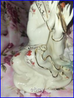 Vintage Chinese Porcelain Lady Figurine Hand Painted, Gilded Details, 9 3