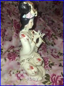 Vintage Chinese Porcelain Lady Figurine Hand Painted, Gilded Details, 9 3