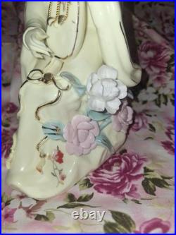 Vintage Chinese Porcelain Lady Figurine Hand Painted, Gilded Details, 9 Tall