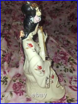 Vintage Chinese Porcelain Lady Figurine Hand Painted, Gilded Details, 9 Tall