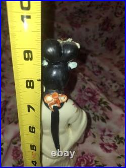 Vintage Chinese Porcelain Lady Figurine Hand Painted, Gilded Details, 9 Tall