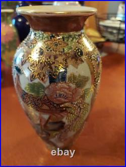 Vintage Chinese Porcelain VASE Birds Peacock Flowers 8 China Gold Raised Old
