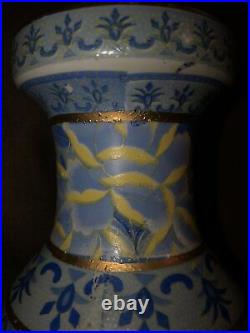Vintage Chinese Porcelain Vase 10 Blue Yellow And Gold Textured Design 22