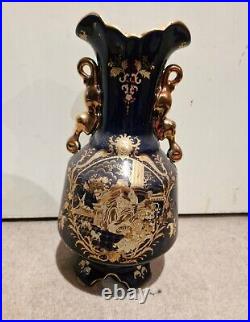 Vintage Chinese porcelain cobalt blue with gold vase H31cm W1589g