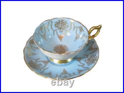 Vintage Coalport Bone China Sky Blue Gold Porcelain Teacup & Saucer England 40's