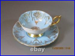 Vintage Coalport Bone China Sky Blue Gold Porcelain Teacup & Saucer England 40's