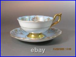 Vintage Coalport Bone China Sky Blue Gold Porcelain Teacup & Saucer England 40's