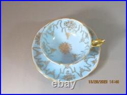 Vintage Coalport Bone China Sky Blue Gold Porcelain Teacup & Saucer England 40's