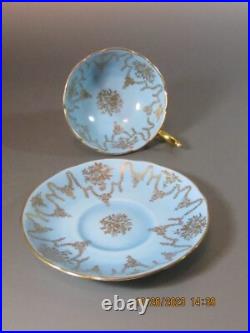 Vintage Coalport Bone China Sky Blue Gold Porcelain Teacup & Saucer England 40's