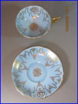 Vintage Coalport Bone China Sky Blue Gold Porcelain Teacup & Saucer England 40's