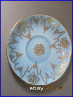 Vintage Coalport Bone China Sky Blue Gold Porcelain Teacup & Saucer England 40's