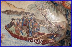 Vintage Crackle Glaze Chinese Royal Satsuma Handpainted Gilded Oval Platter