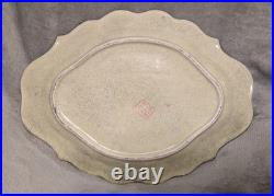 Vintage Crackle Glaze Chinese Royal Satsuma Handpainted Gilded Oval Platter