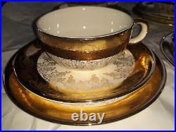 Vintage Earlton 19 Pc China Plates & Cups Platter Gold Grapes Leaves Vines 22kt