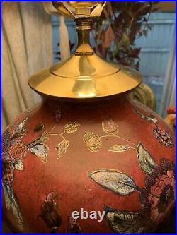 Vintage FREDERICK COOPER PORCELAIN ASIAN HAND PAINTED GINGER JAR LAMP Brass