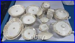 Vintage Floral Porcelain Dinnerware Set Unbranded USA Gold Trim 65 Pieces
