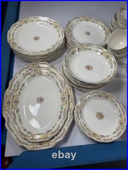 Vintage Floral Porcelain Dinnerware Set Unbranded USA Gold Trim 65 Pieces