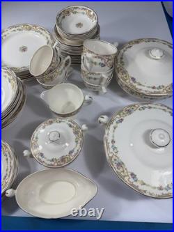 Vintage Floral Porcelain Dinnerware Set Unbranded USA Gold Trim 65 Pieces