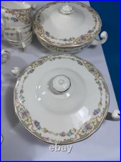 Vintage Floral Porcelain Dinnerware Set Unbranded USA Gold Trim 65 Pieces