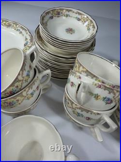 Vintage Floral Porcelain Dinnerware Set Unbranded USA Gold Trim 65 Pieces