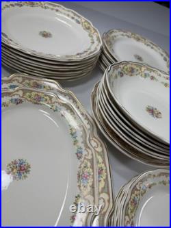 Vintage Floral Porcelain Dinnerware Set Unbranded USA Gold Trim 65 Pieces