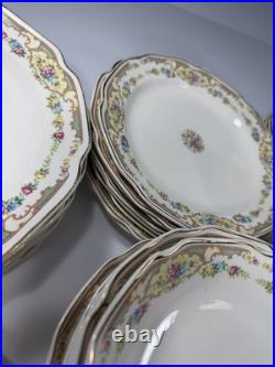 Vintage Floral Porcelain Dinnerware Set Unbranded USA Gold Trim 65 Pieces